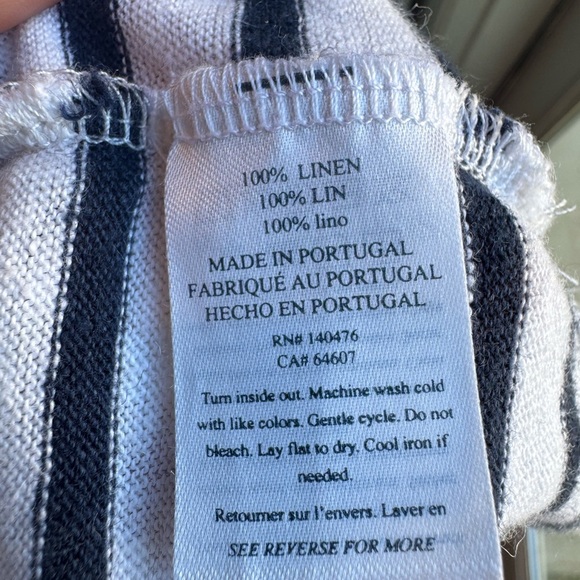 Faherty Womens Medium Linen V-Neck Tee Short Navy Blue White Stripe Short Sleeve - Picture 4 of 7